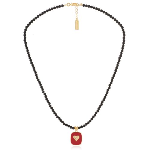 Necklace with semi-precious beads & zircon heart
