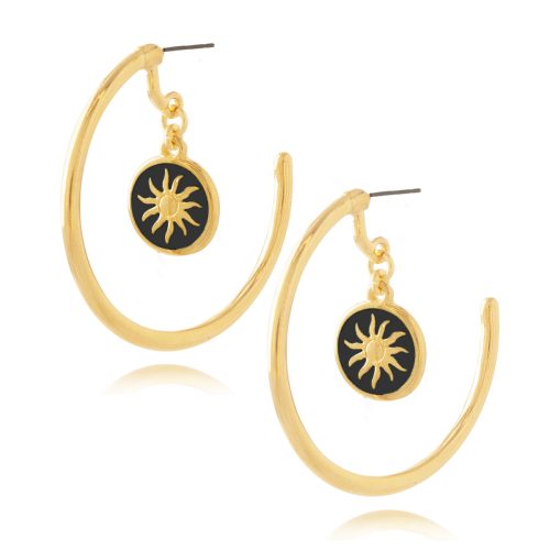 Gold plated hoop earrings with enamel sun