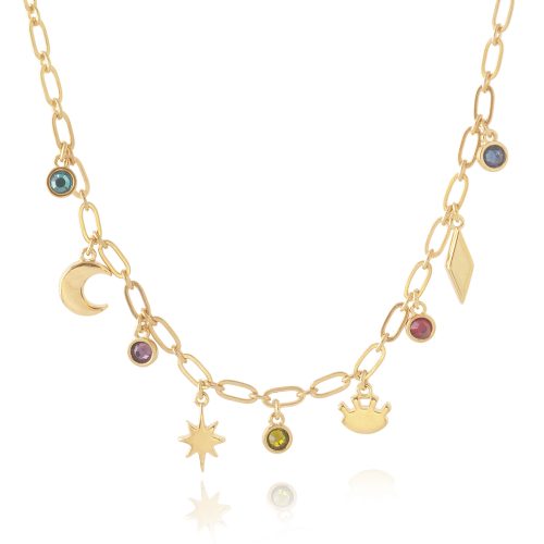 Chain necklace with gold plated elements & crystals