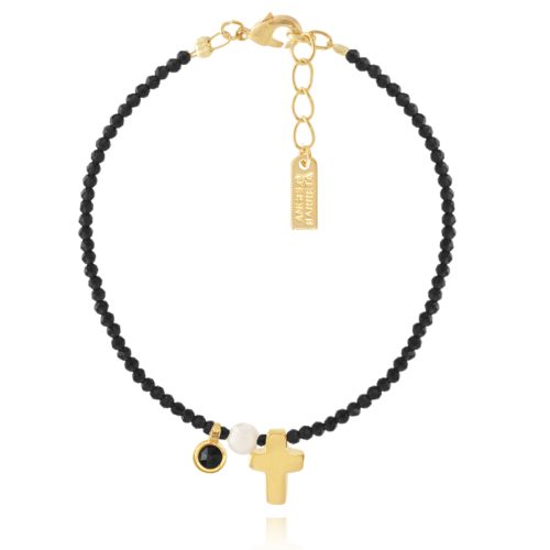 Bracelet with gold plated cross & crystal