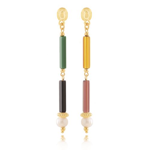 Earrings with colorful rectangle glass beads