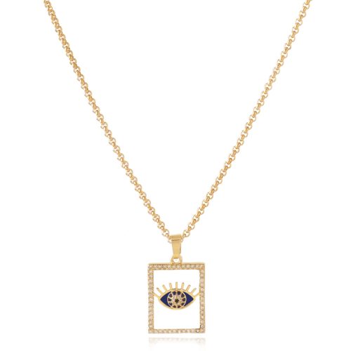 Gold plated necklace with zircon evil eye & white enamel