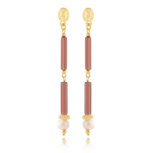 Earrings with rectangle glass beads & freshwater pearls