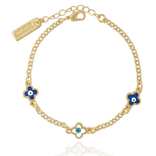 Chain bracelet with blue & white evil eyes
