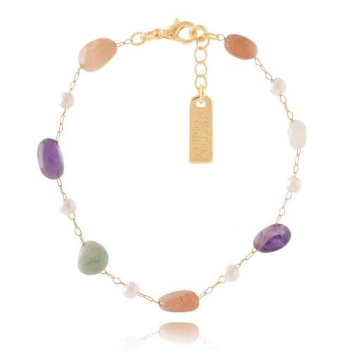 Chain bracelet with semi precious stones & pearls