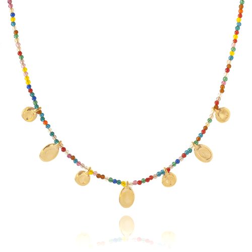 Necklace with multicolor beads and coins