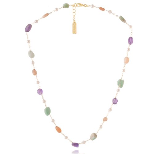 Chain necklace with semi precious stones & pearls
