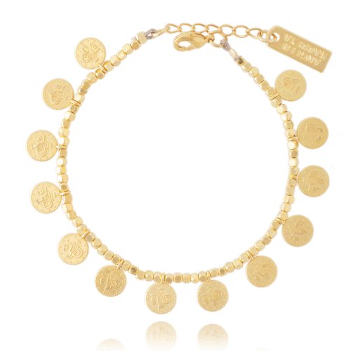 Bracelet with beads and gold plated coins