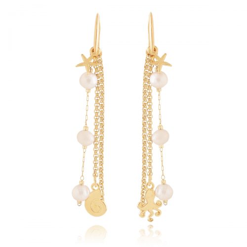 Earrings with chains and pearls