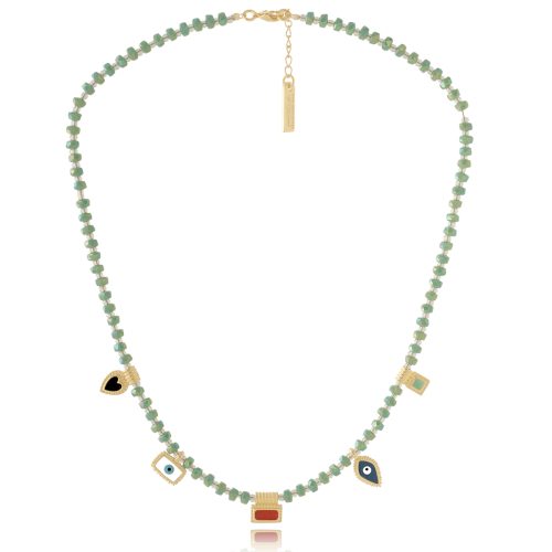 Necklace with glass beads & multi color elements