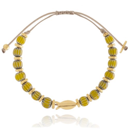Bracelet with glass beads and gold plated fish