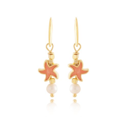 Gold plated earrings with starfish & freshwater pearls