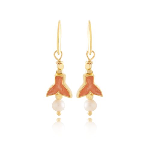 Gold plated earrings with whale tail & freshwater pearls