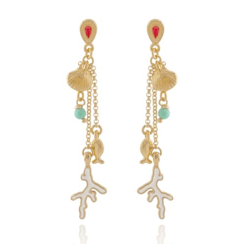 Earrings with gold plated coral pendant