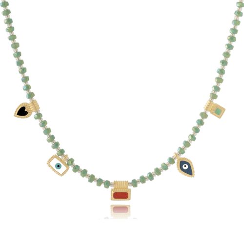 Necklace with glass beads & multi color elements