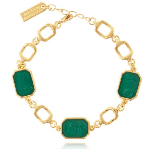 Chain bracelet with black green rectangles