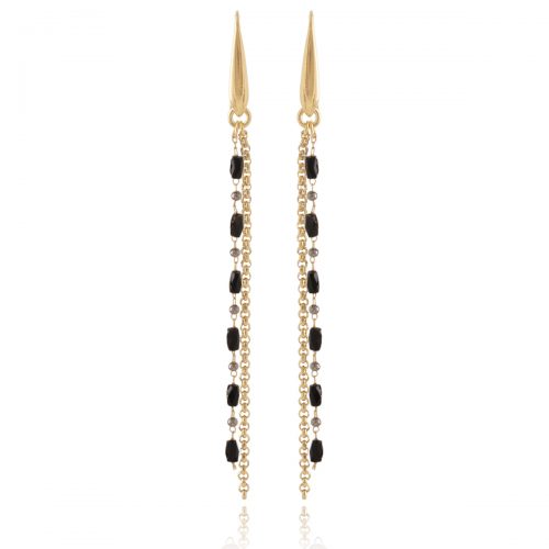 Black rosary earrings with glass beads