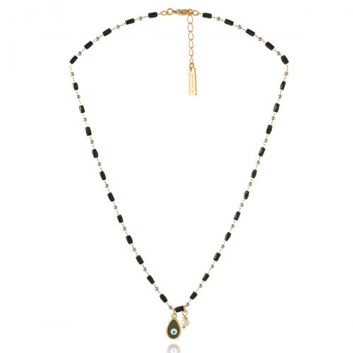 Black rosary with evil eye in drop shape