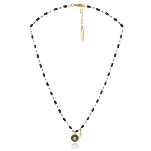 Black rosary with round evil eye