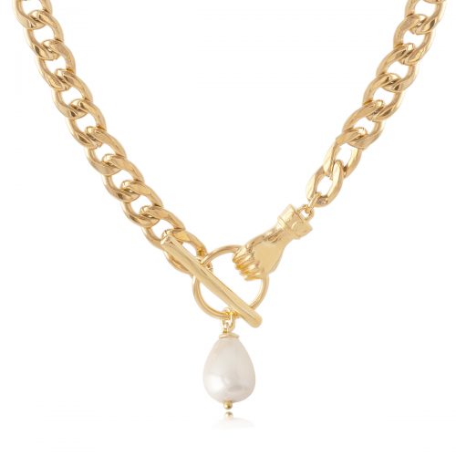 Chain necklace with hand knocker & pearl