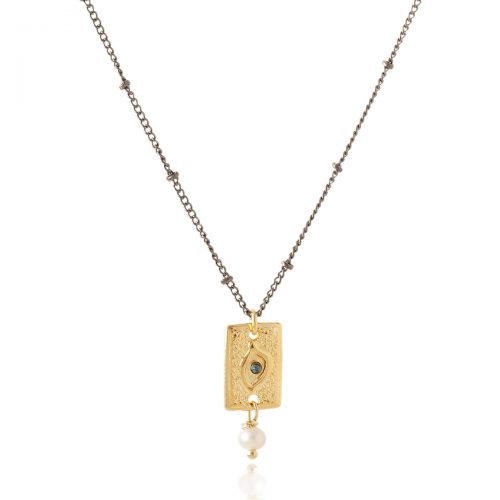 Chain necklace with rectangle evil eye
