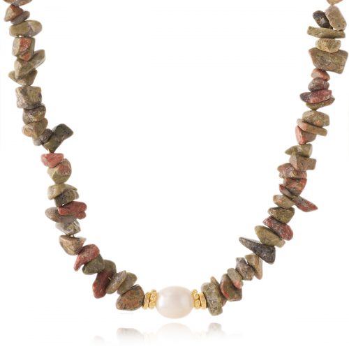 Necklace with semi-precious beads and freshwater pearl