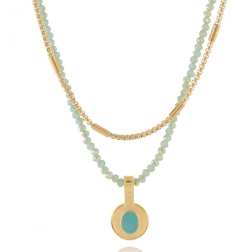 Two rows necklace with turquoise element