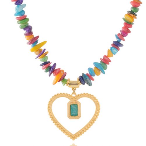 Necklace with heart and semi-precious beads