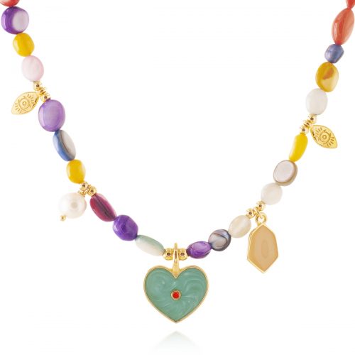 Heart necklace with shell beads