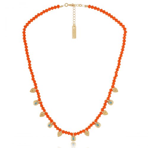 Necklace with coral color glass beads